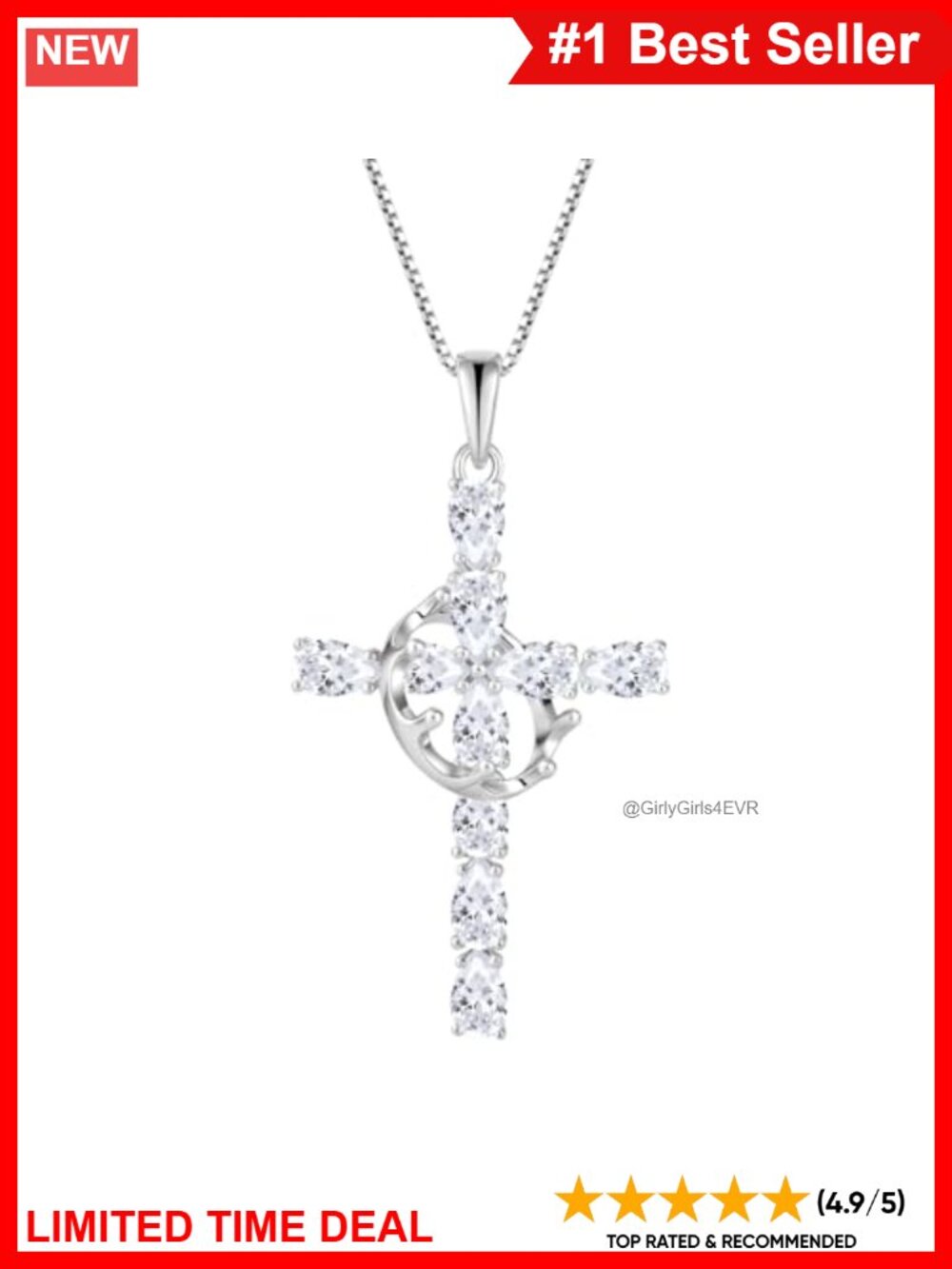 Cross Necklace 925 Sterling Silver Pear Shaped Birthstone Rotatable Crown